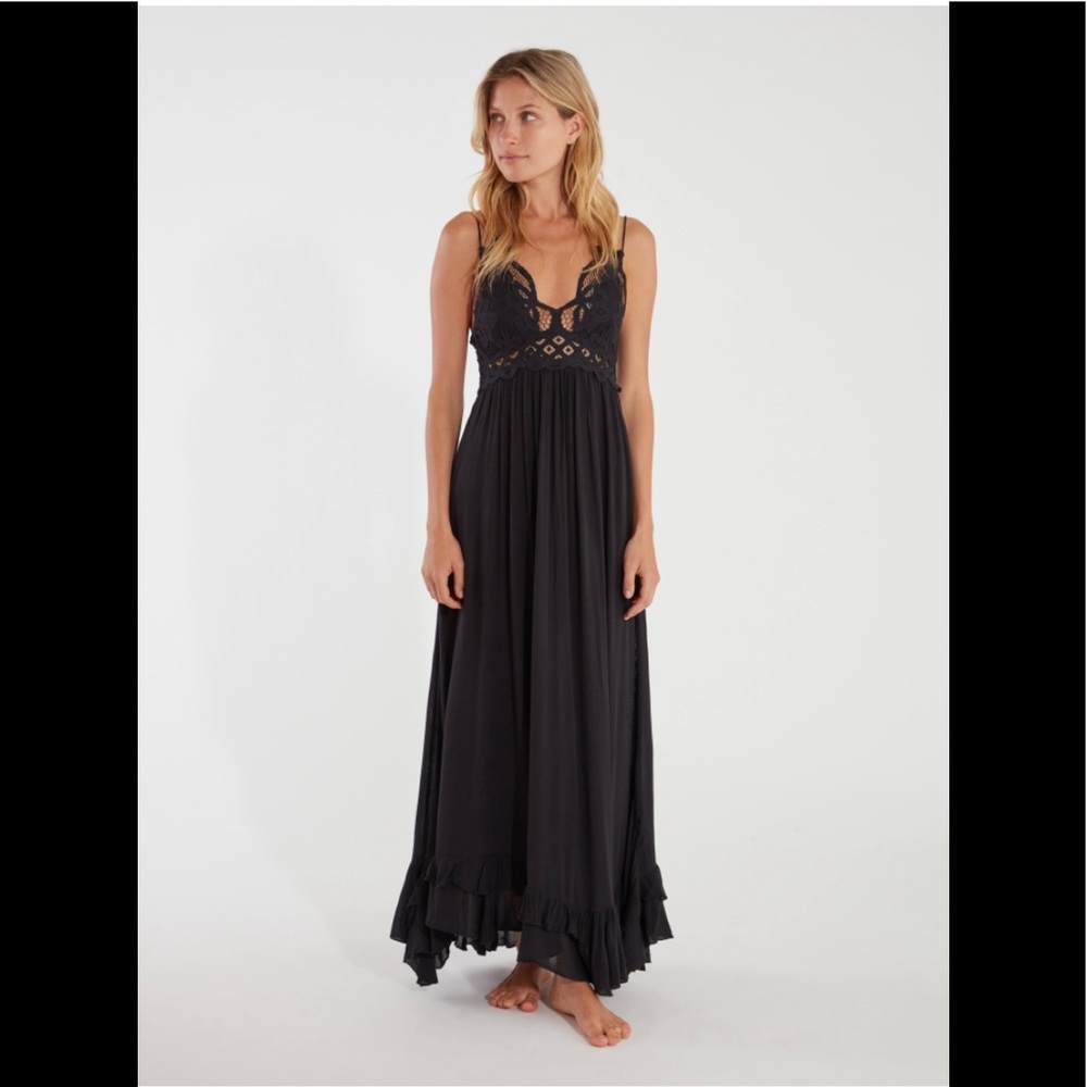 Free People Black Crochet Bodice Maxi Dress